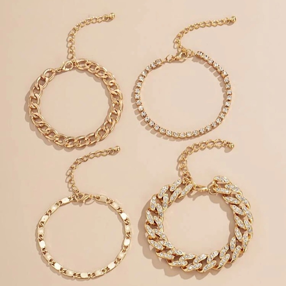 4 pcs Gold Filled Cuban Link Chain Bracelets - Picture 3 of 4